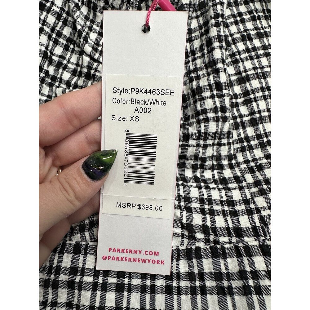Parker Nyc Nwt Gingham Ruffle High/Low Dress Sz Xs — image 6 of 8